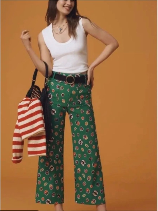 Maeve Pants - Maeve The Colette Fruit Print Cropped Wide Leg Pants Size 29 NWT Anthro